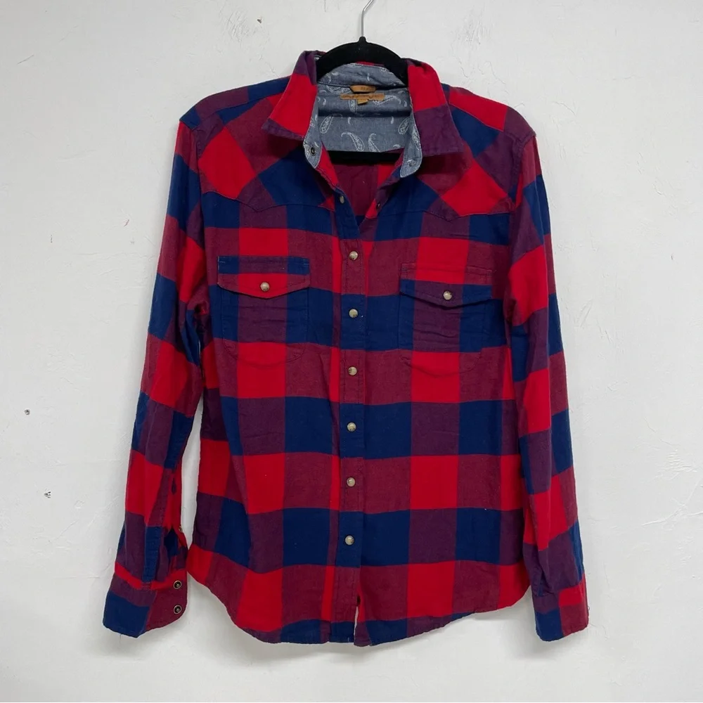 Jachs Girlfriend Red & Blue Plaid Pearl Snap Button Down Shirt M